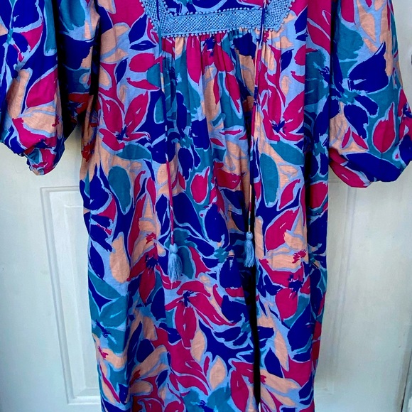 Down East Colorful Floral Dress with Puff Sleeves M/L - Picture 3 of 6